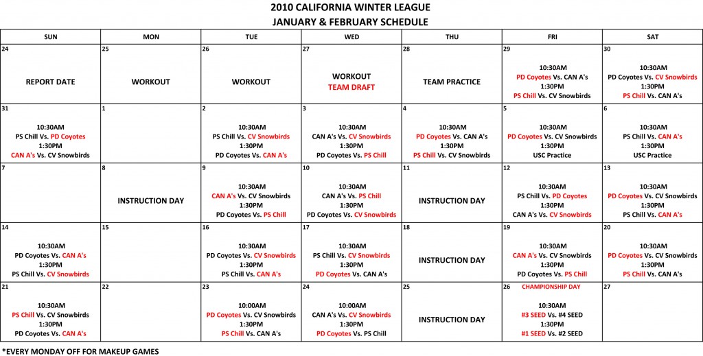 2010 CWL Schedule - California Winter League